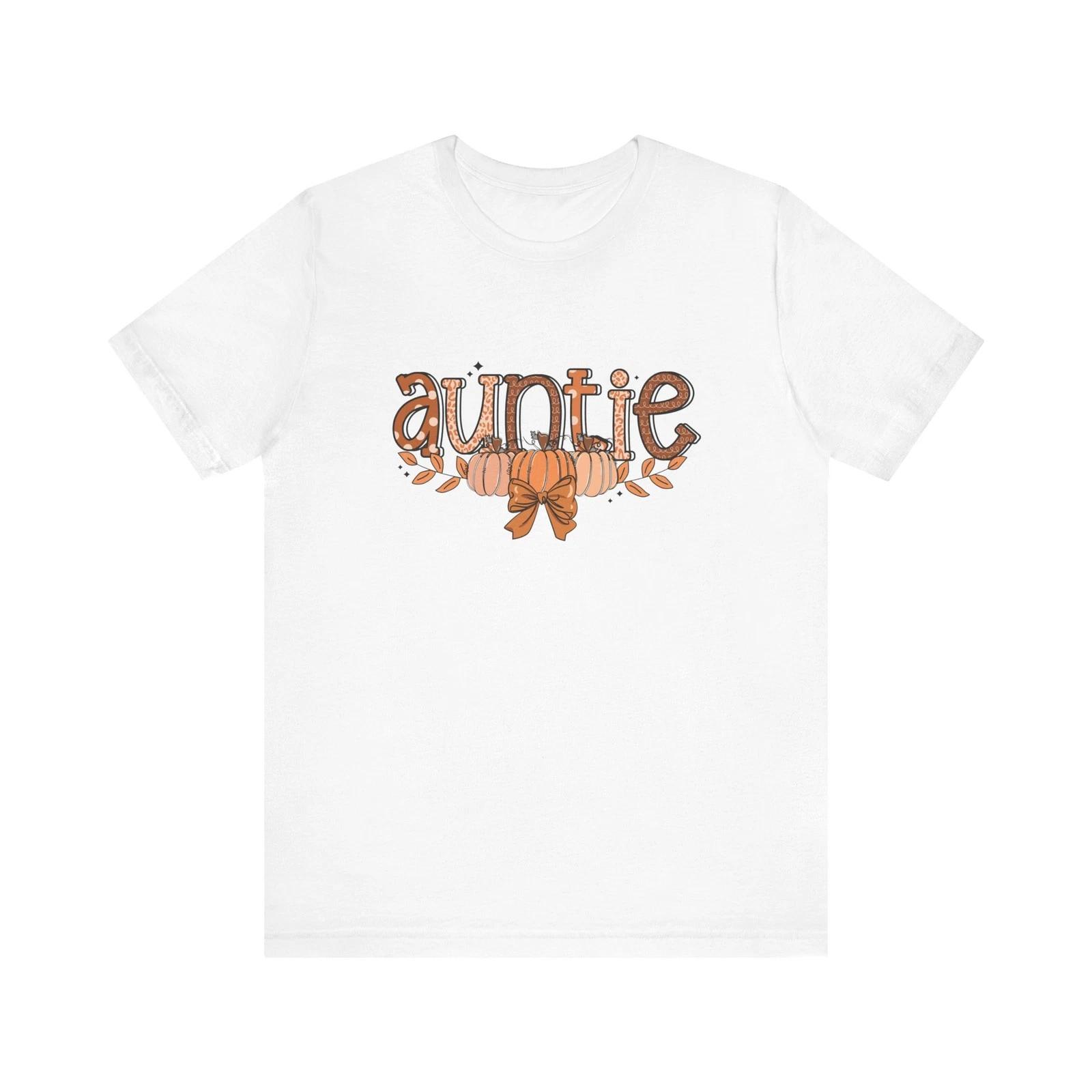

Auntie Fall Shirt Pumpkin Aunt Tee Cute Autumn Graphic Thanksgiving T-Shirt S