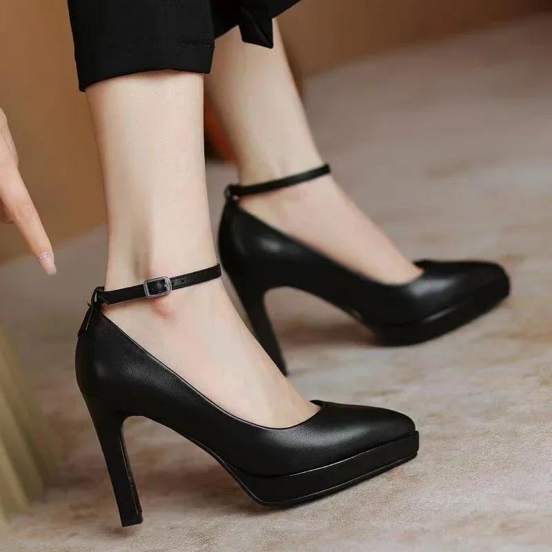 Fashion New White High Heels Women Spring Ankle Straps Pointed Toe Platform Casual Shoes for Women Classic Comfortable Women Work Shoes