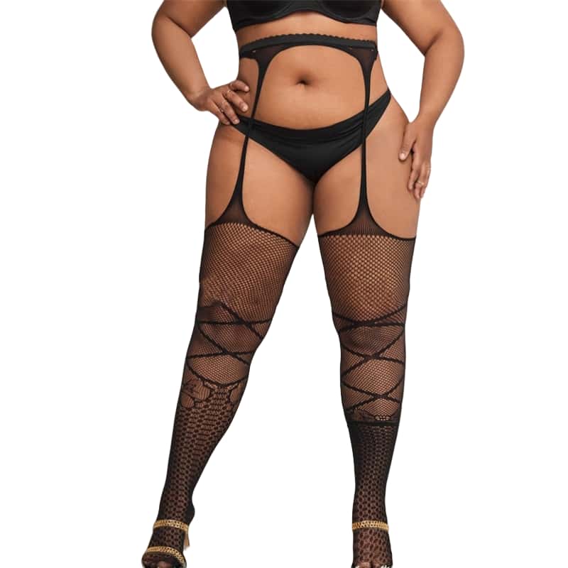Newfunjoin Open Crotch Hollow Mesh Pantyhose Women Sexy Sheer Oversize Black Fishnets Stockings White Plus Size Lingerie Tights