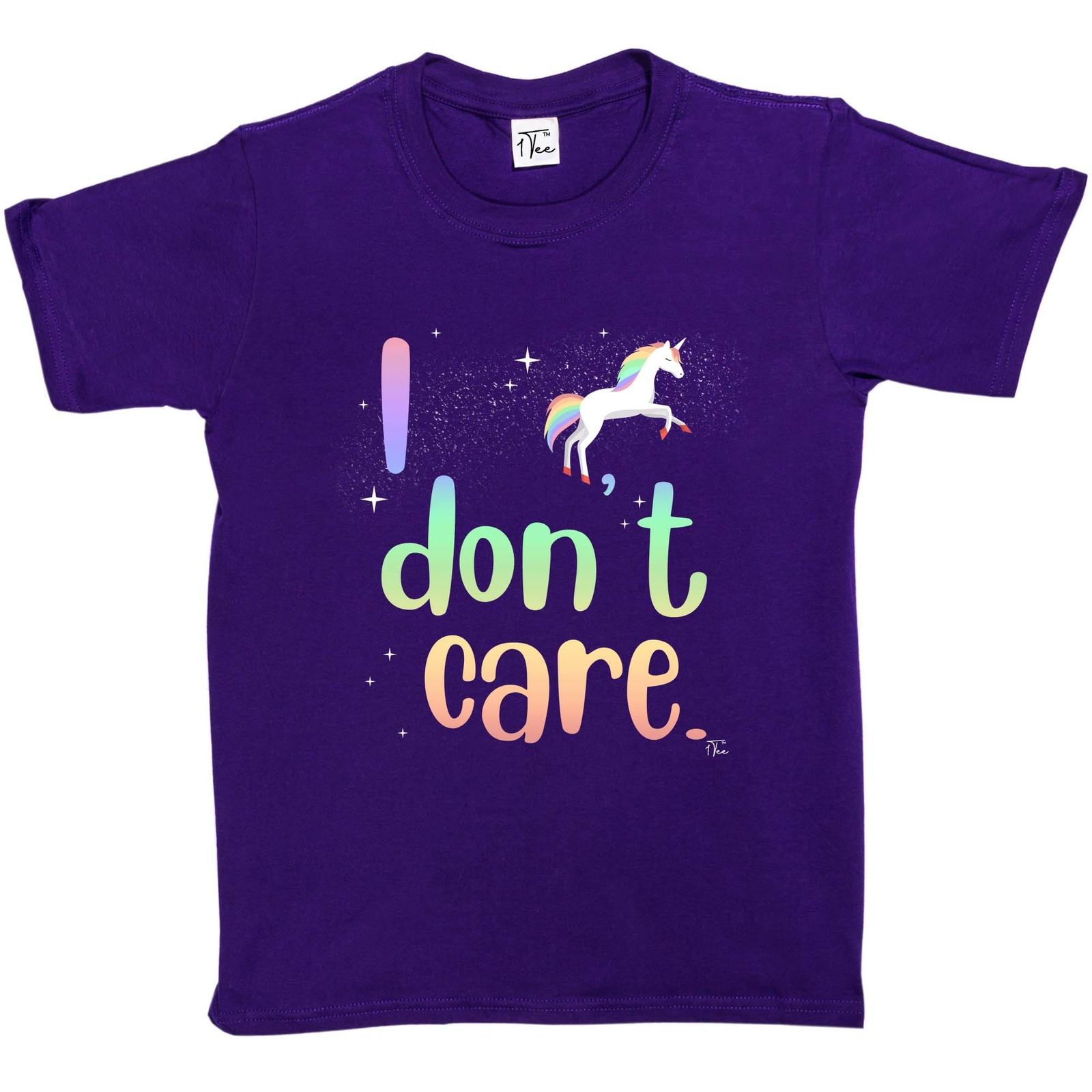 1Tee Kids Girls Unicorn I Don t Care T-Shirt S