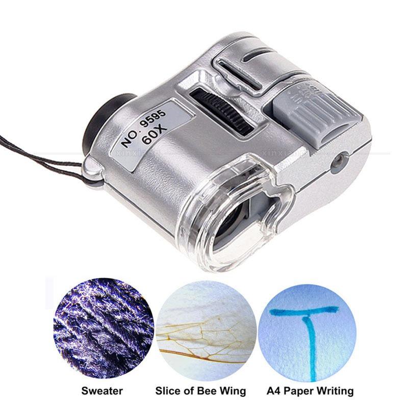 60X Handheld Magnifier Pocket Mini Microscope Magnifying Glass Jewelry Loupe with UV LED Light for Jewelry and Currency Detector