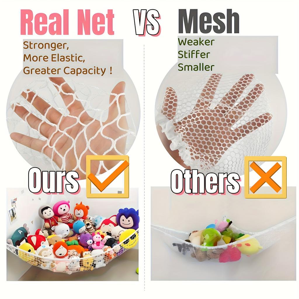 Spacious Soft Toy Hammock - Corner Storage Net for Plush Animals (Available In 4 Colors) - Sturdy Hanging Organizer