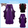 Medieval Party Fancy Dress Costume Women's Retro Gothic Witch Cosplay With Skull Pattern