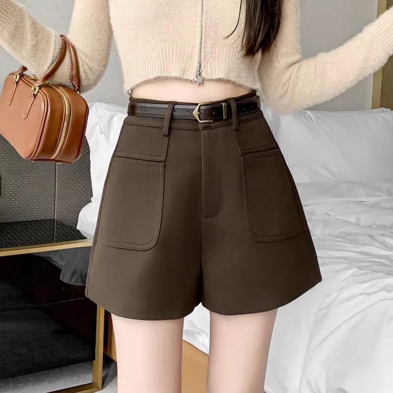 2024 Podzim/Zima Dámské vlněné šortky s vysokým pasem a širokými nohavicemi - Stylové ležérní módní šortky