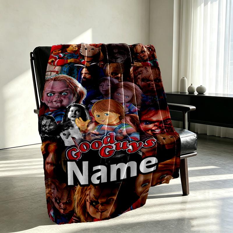 Custom Name Personalized Bride of Chucky Print Blanket, Home Decor, Bedroom, Sofa, Camping, Couch, Gifts for Birthday Christmas