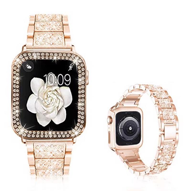 

Чехол + ремешок для apple watch ultra 10 9 8 7 6 5 ремешок iwatch 49мм 45мм 46мм 42мм 41мм бриллиантовый металлический ремешок пластиковый защитный чехол iWatch 10 42mm розового золота