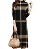 Elixio Checkered Knit Long Midi Plus Perfect for Dates and Christmas Women's Dress, Warm, Sleeves, Length, Thick, Flattering, Winter, Sizes, (JP,