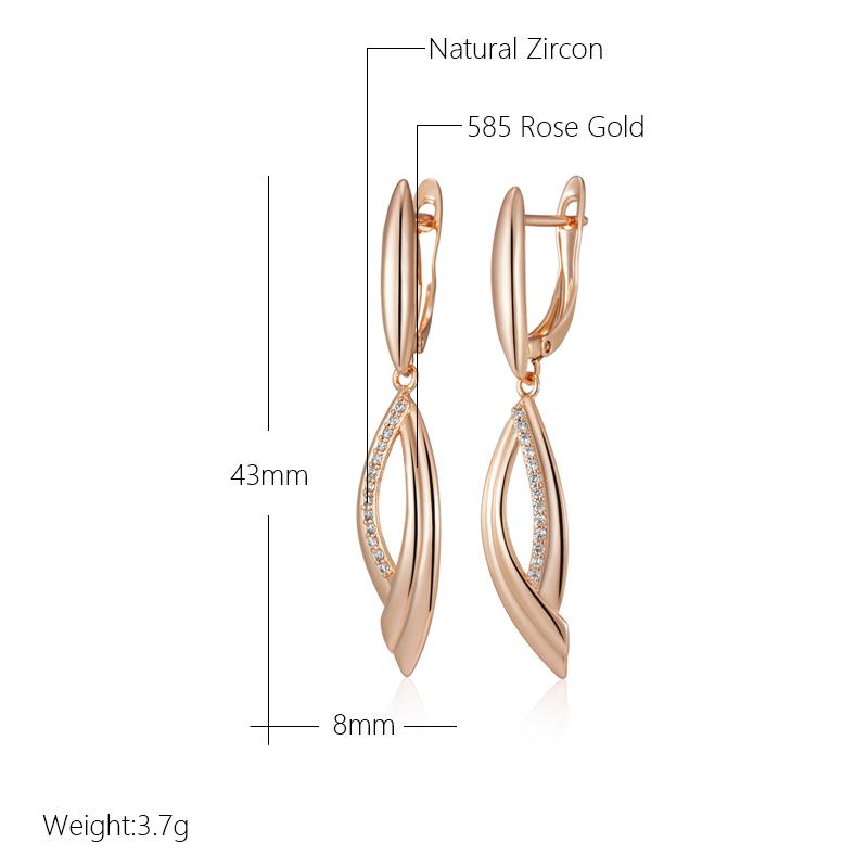 Kienl   Rose Gold Color Long Dangle Earring For Women Glossy Natural Zircon Accessories Ethnic Bride Daily Vintage Jewelry