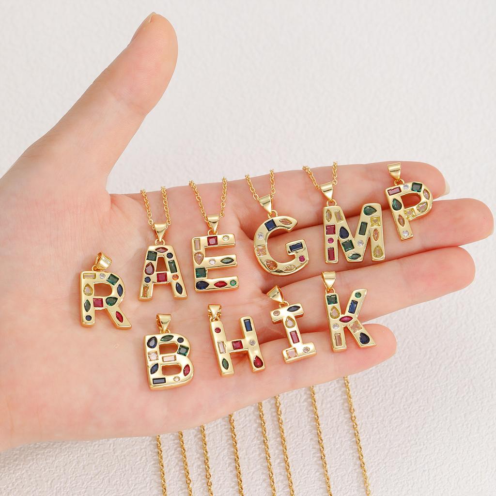 Multicolor Zircon A-Z Letters Pendant Necklace Crystal Water Drop 26 letters Pendant Necklace Gold Plated  Gift for Women