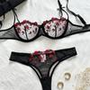 2pcs Set Sexy Bra Panties Set Mesh Push Up Bra Women Sweet Lace Flower Bra  Girl