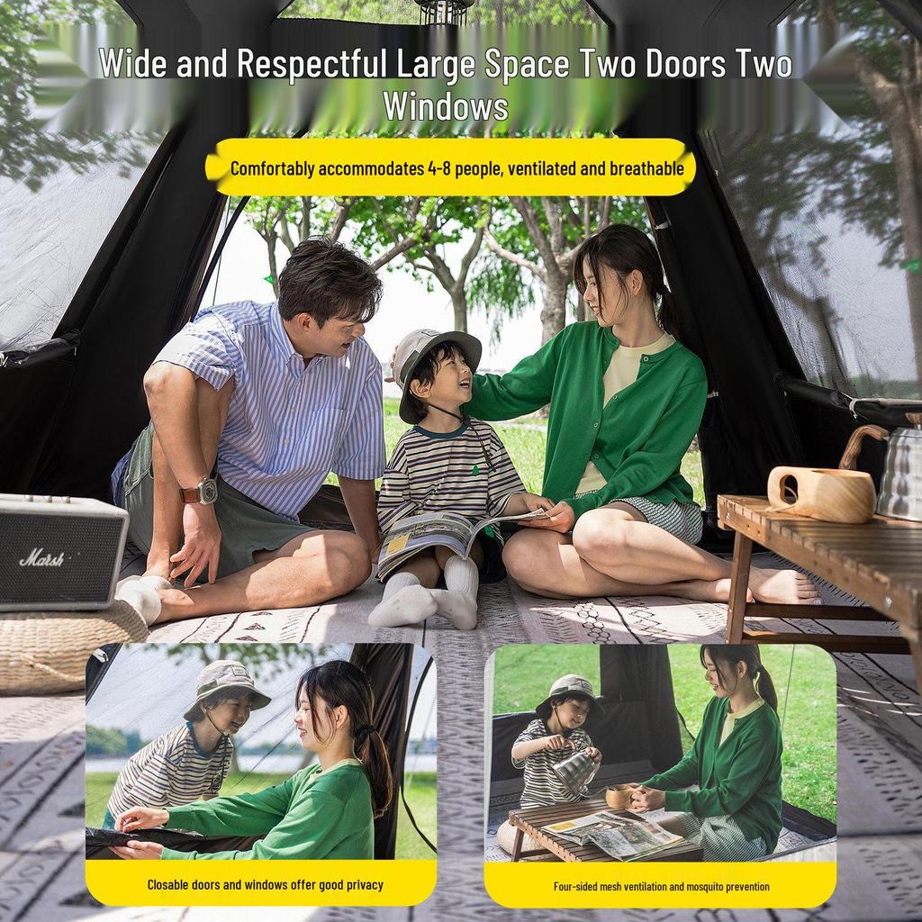 Explorer Tent: 3-4 Person Quick-Open Outdoor Shelter, Windproof & UV Protected for Camping.