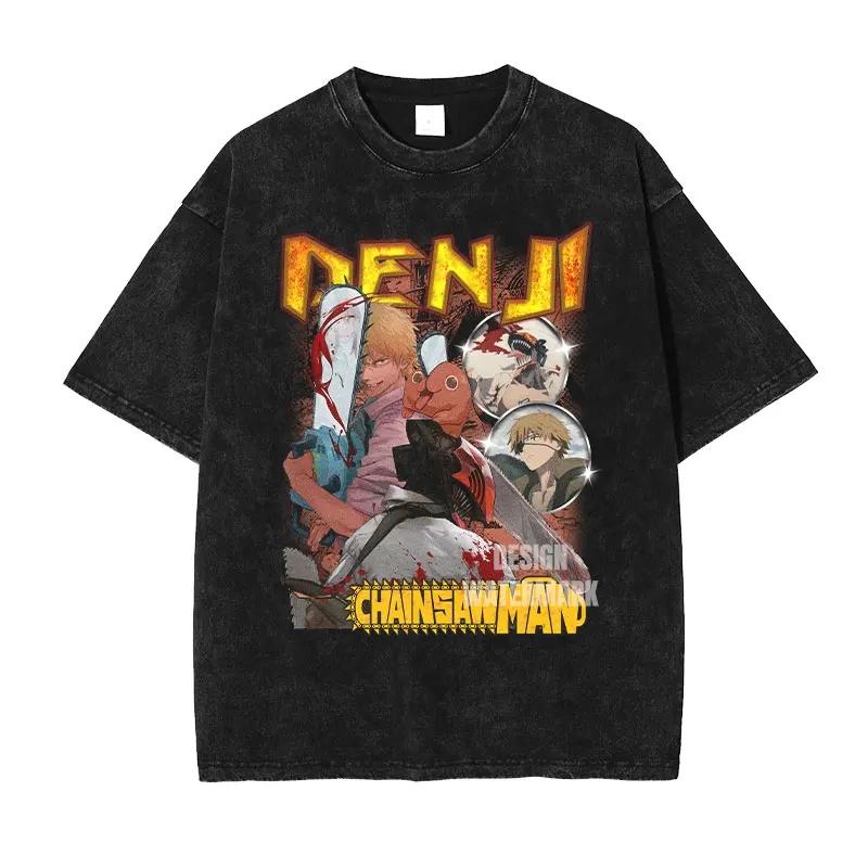 2026 Hot Sale Anime C-Chainsaw M-Man T Shirts Oversized Vintage Washed Denji T-shirt Manga Power T Shirt Pochita Makima Reze Tops Tees Short Sleeve