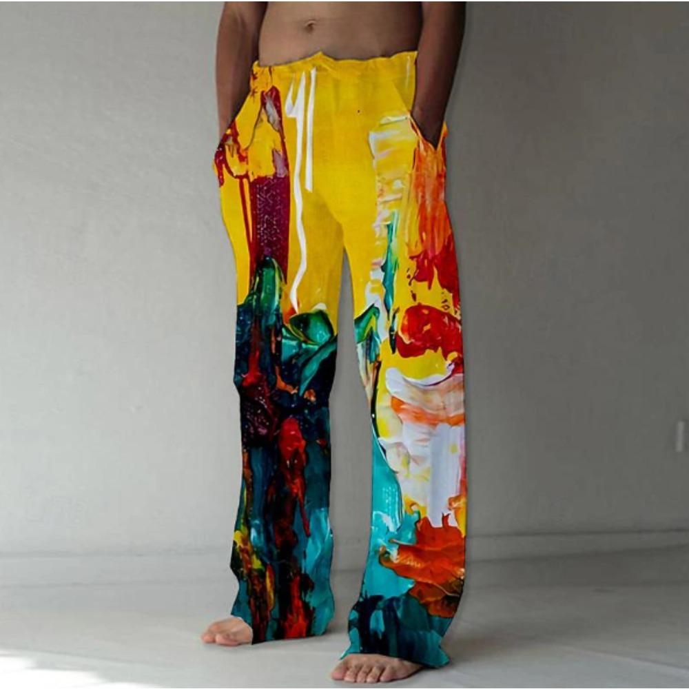Men's 3D Flame Printed Baggy Casual Trousers, Elastic Drawstring Waist with Pockets, for Spring Summer Home Outdoor Vacation