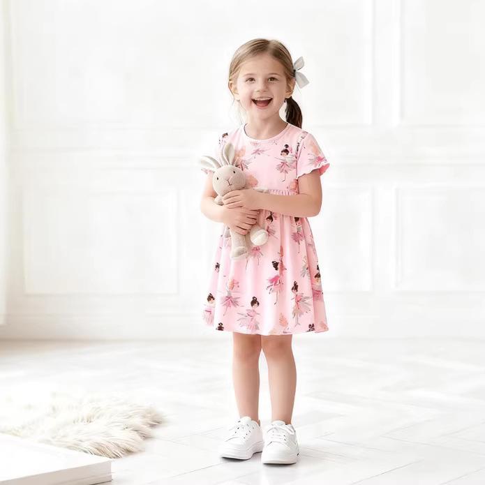 Girls Summer Princess Dress Round Neck Short Sleeve Toddler Dress