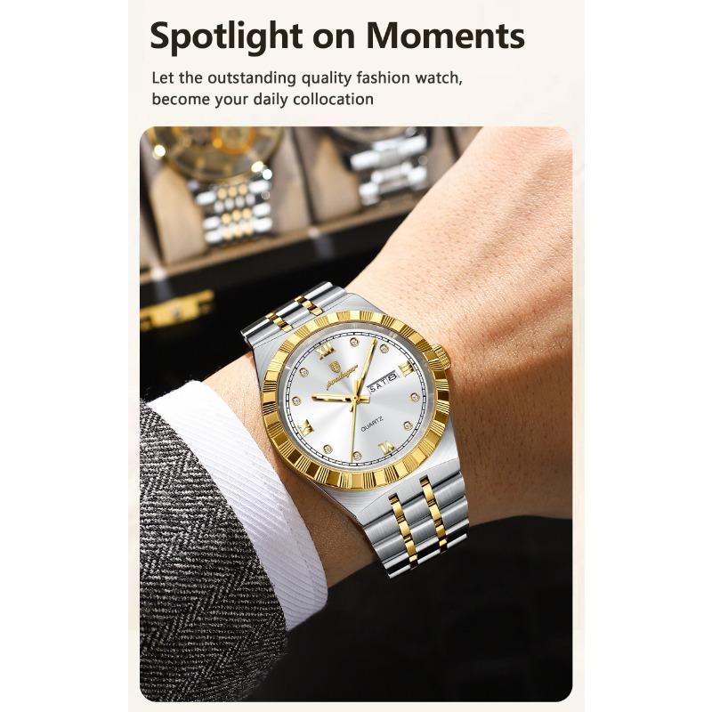 POEDAGAR Luxury Business Male Watch Waterproof Luminous Week Date Wristwatch Stainless Steel Trendy Quartz Watches for Men