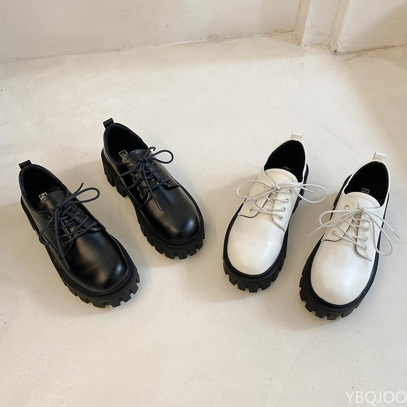 Fashion 2024 Autumn New Fashtion Platform Pu Leather Women's Flat Shoes Lace-up Square Heel Thick Heel Women's Casual Loafers Shoes