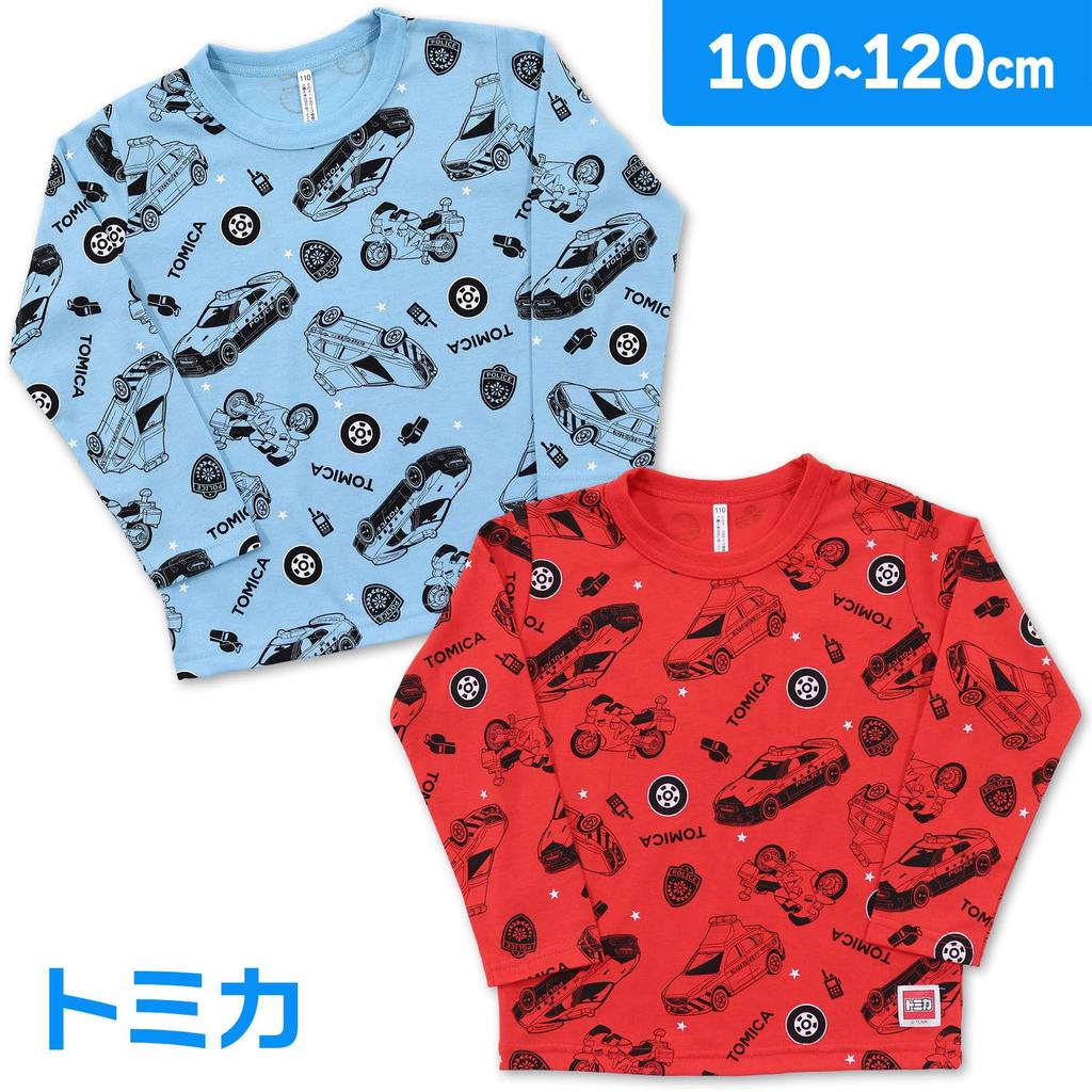 Takara Tomy Arts Tomica Print Long Sleeve 571 Boys' All-Over T-Shirt, Sax, 110cm,