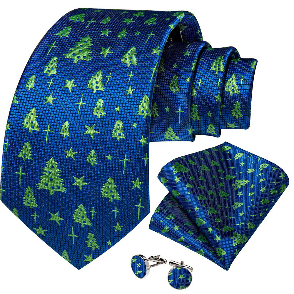 Dibangu Classic Men's Christmas Tie Silk Woven Jacquard Necktie Set with Pocket Square Cufflinks for Christmas Party Prom