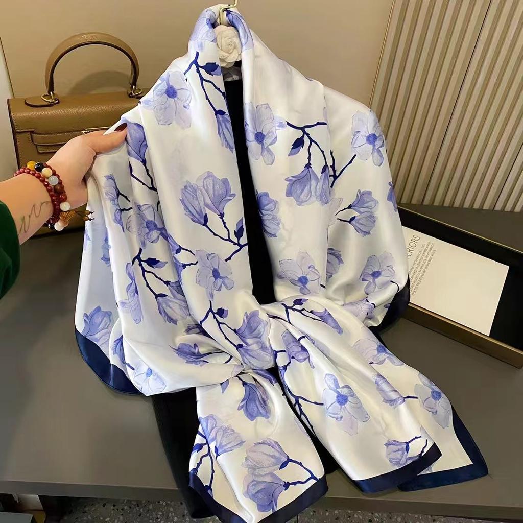 Spring, Summer and Autumn New Simulation Silk Scarf Female Decorative Hobo Shawl Sunscreen Beach Towel