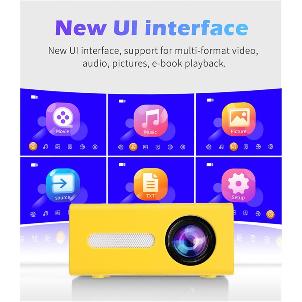 12V-2A T300 1920*1080 LED Mini Portable Projector 240x320 AV USB Audio Projector 3D Home Cinema Media Video Player Built-in Speaker 20W