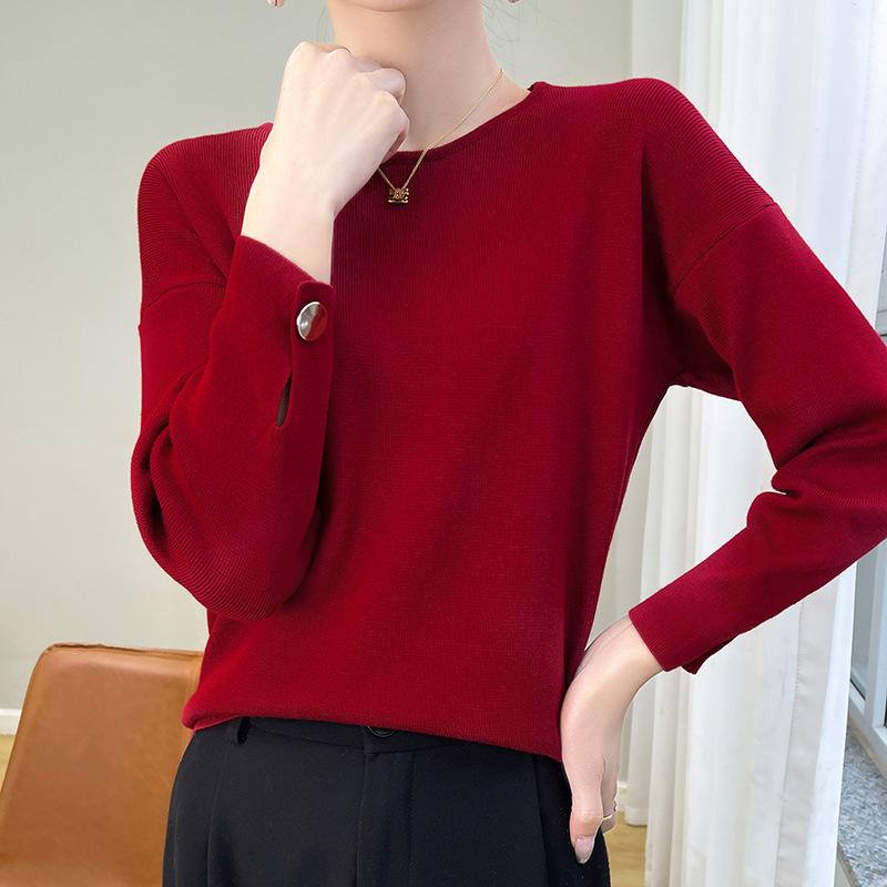 

Весенне-осенний женский бархатный пуловер Andi с круглым вырезом, рубашка с узкой нижней частью и внутренними рукавами с разрезом XL красный