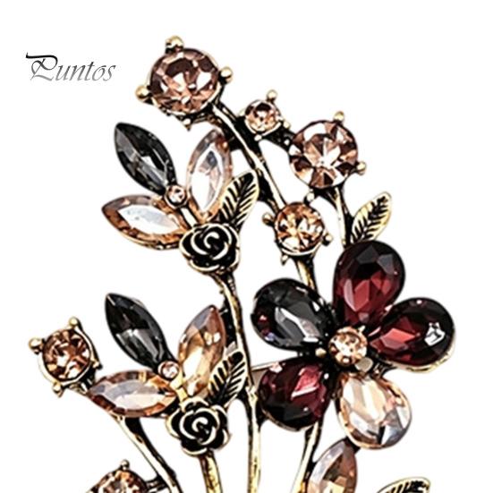 Daily Wear Brooch Vintage Flower Pin, Floral Wreath Lapel Pin with Colorful Jewelry Rhinestones, Accessory for Clothing Dress Coat Bags Scarves Shirts