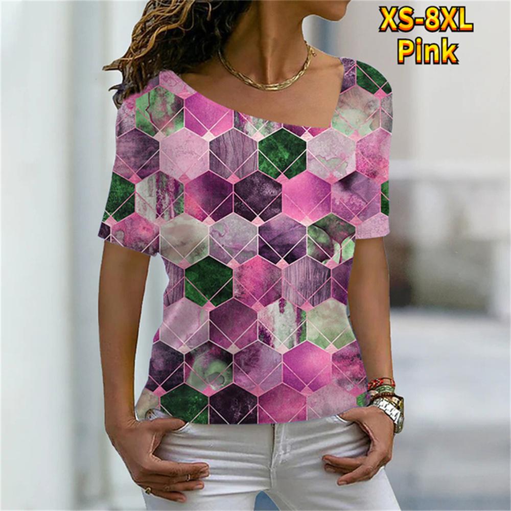 Dame Maleri T-skjorte Grafisk Trykk V-hals Basic Topper Kort Ermet T-skjorte XS-8XL/3D-trykk