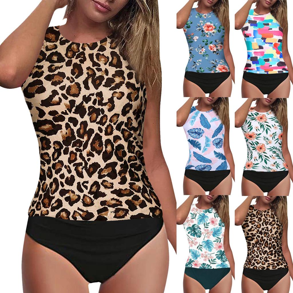 Dámské dvoudílné plavky s vysokým pasem a vysokým výstřihem