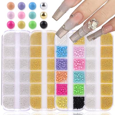 Nail Art Mini Small Steel Ball 12 Grid Does Not Fade Size Metal Round Beads Mixed Nail Jewelry Set
