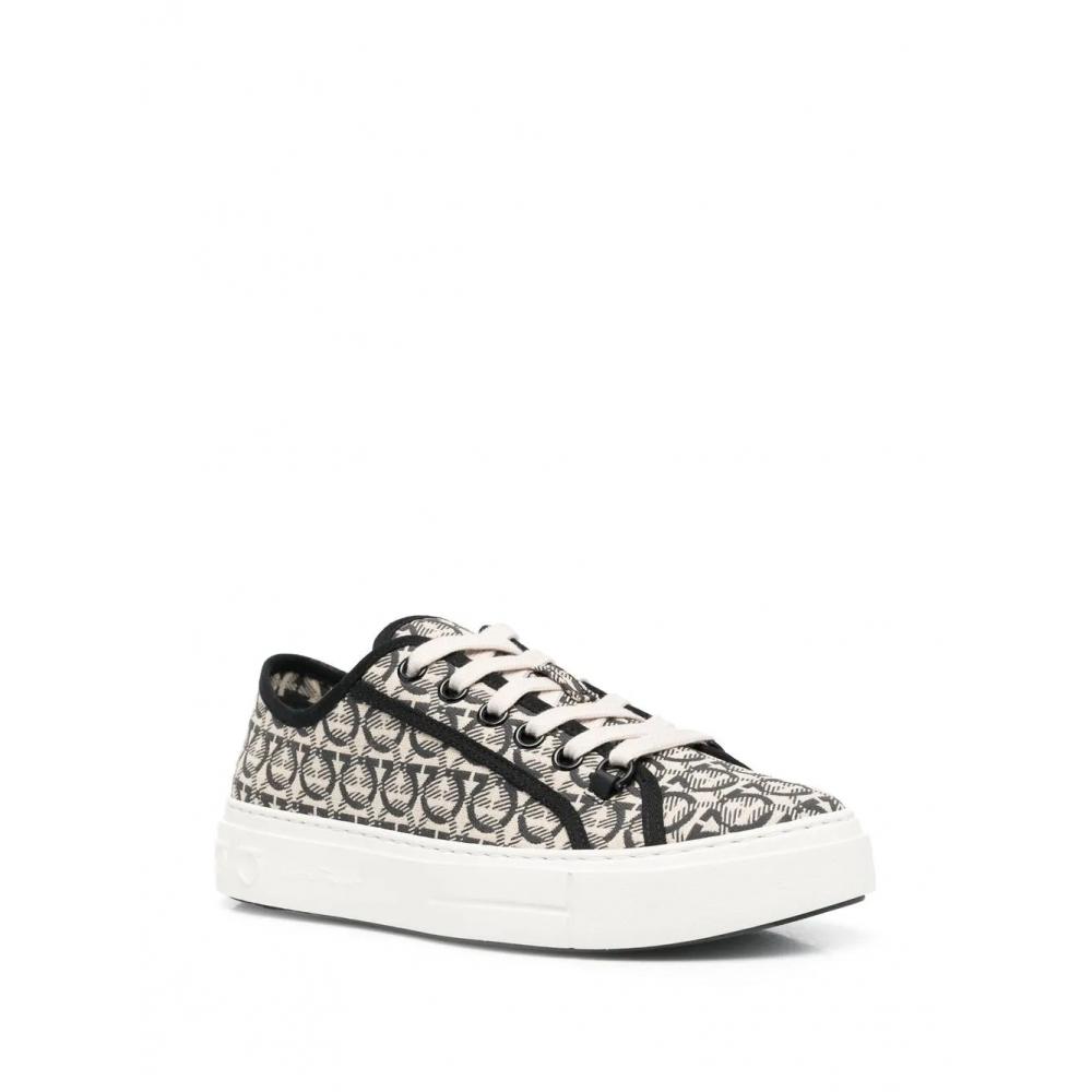 Salvatore Ferragamo Ferragamo Anson Gancini Jacquard Sneakers Neutrals