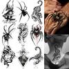 1 Sheet Spider Medusa Tiger Temporary Tattoos For Adult Hands Neck, Halloween Temp Fake Tattoo Sticker Realistic Tatoo Last Long