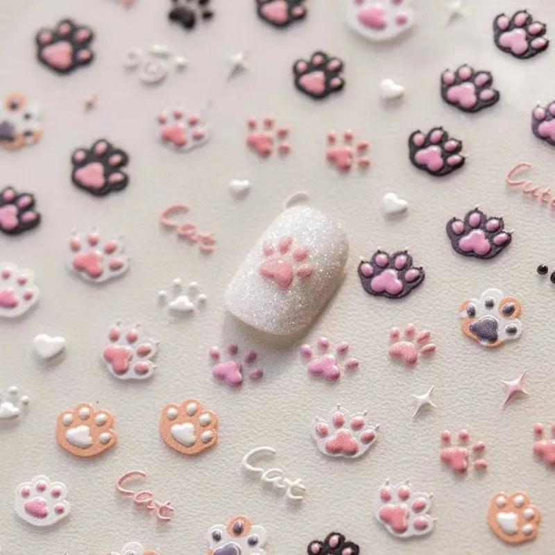 

3D Animal Nail Stickers Self-Adhesive Cute Cat Paw Press on Nails Jelly Gel Relif Decal for DIY Nail Fake Nails Decor for Girls