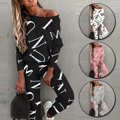2Pcs Long Sleeve Letter Print Sport Suits Women Sweatshirt+Pants Jogging Suits O-Neck Casual Top
