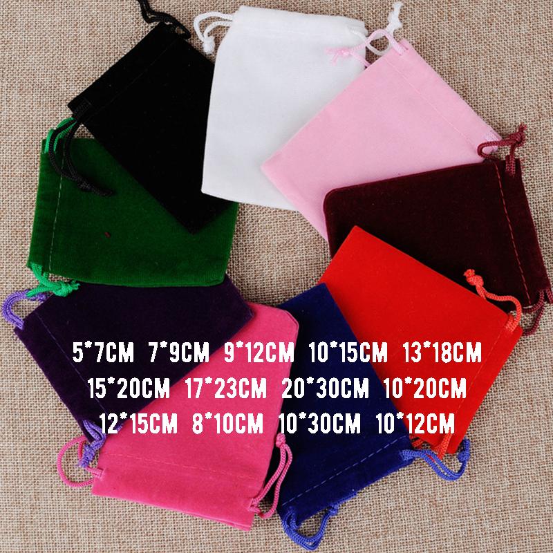 100Pcs/Lot Drawstring Velvet Sachet 5x7/7x9/9x12/10x15cm Pouches Small Size Jewelry Gift Display Packing Bags Can Customized