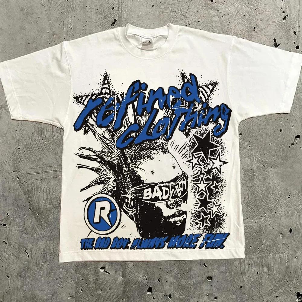 Retro Street Alphabet Print Oversized T-shirt Men and Women Y2k Harajuku Fashion Couple Casual Loose T-shirt Top