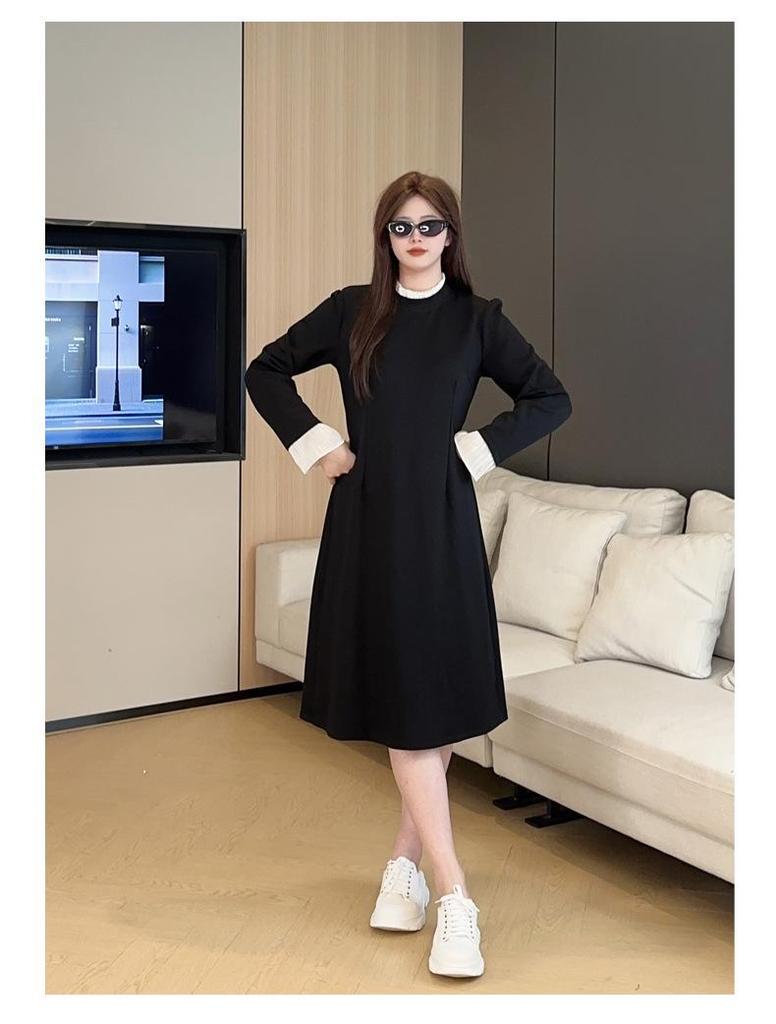 2025 Spring Slimming Plus Size Long Sleeve Knitted Dress for Women