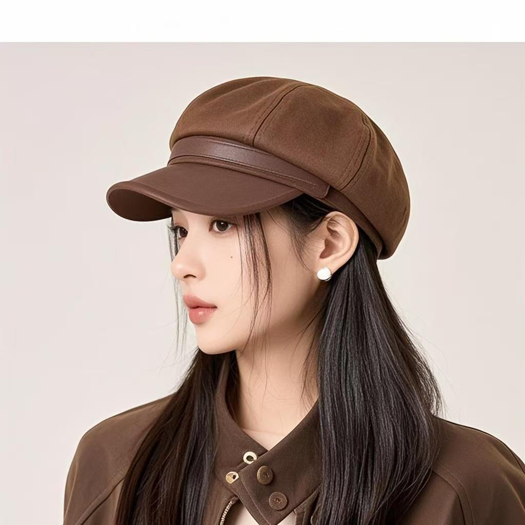 Vintage Heart Label Octagonal Hat for Women New British Retro Velvet Painter's Hat for Spring and Autumn Ladies Casual Cap