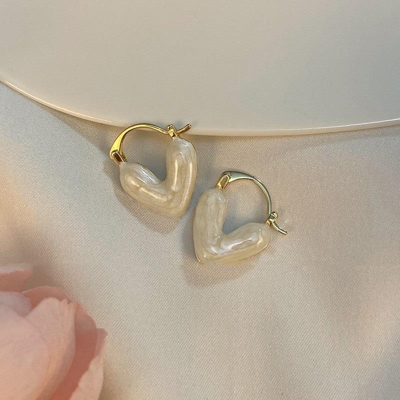 Heart-Shaped Enamel Drop Earrings: Women s Fashionable & Elegant Internet Celebrity Style