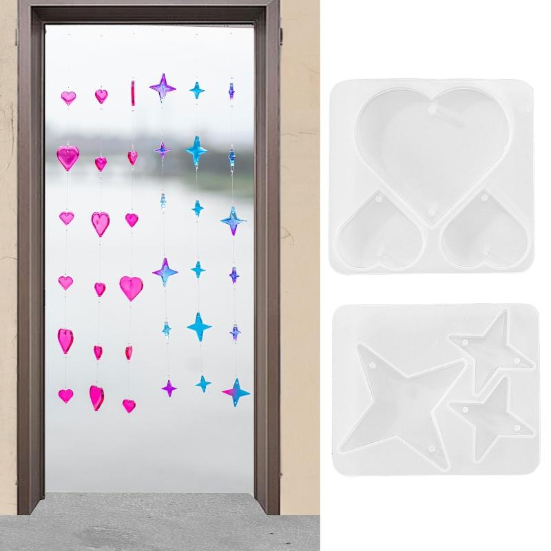 Hjärta Stjärna Epoxihartsform Väggdekoration Hängande Hänge Berlocker Hartsformar för DIY Pärlor Gardin Hantverk