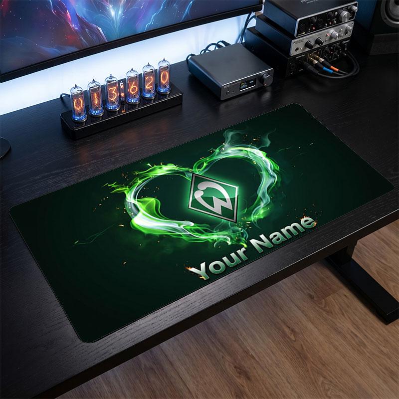 Werder Bremen FC Custom Large Mouse Pad, Personalized Name Text Print, Football Logo Non‑Slip Desk Mat Gaming Gift
