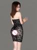 Women Lace Sheer Patchwork Pu Pencil Dresses Strapless Package Hip Halter Neck Ring Fashion Bodycon Party Maid Mini Dresses