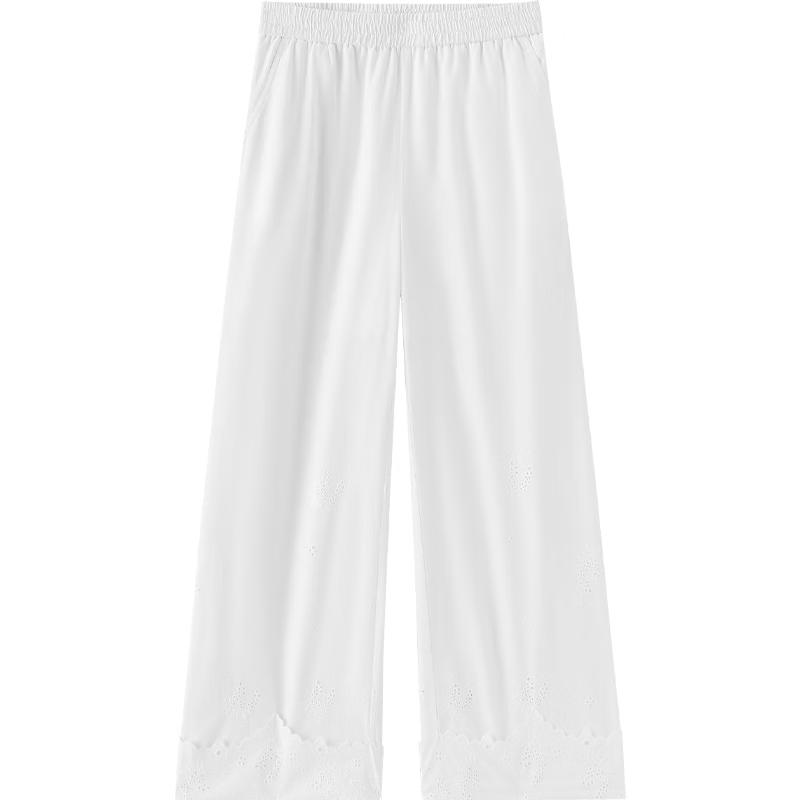 EICHITOO Women s White Embroidered Wide-Leg Casual Trousers M