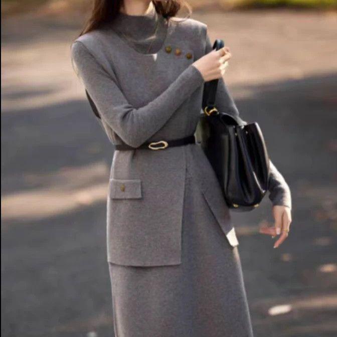 Ji Duo Yan 1248: 2025 Autumn/Winter Women's Solid Color Intellectual Commute Set Dress
