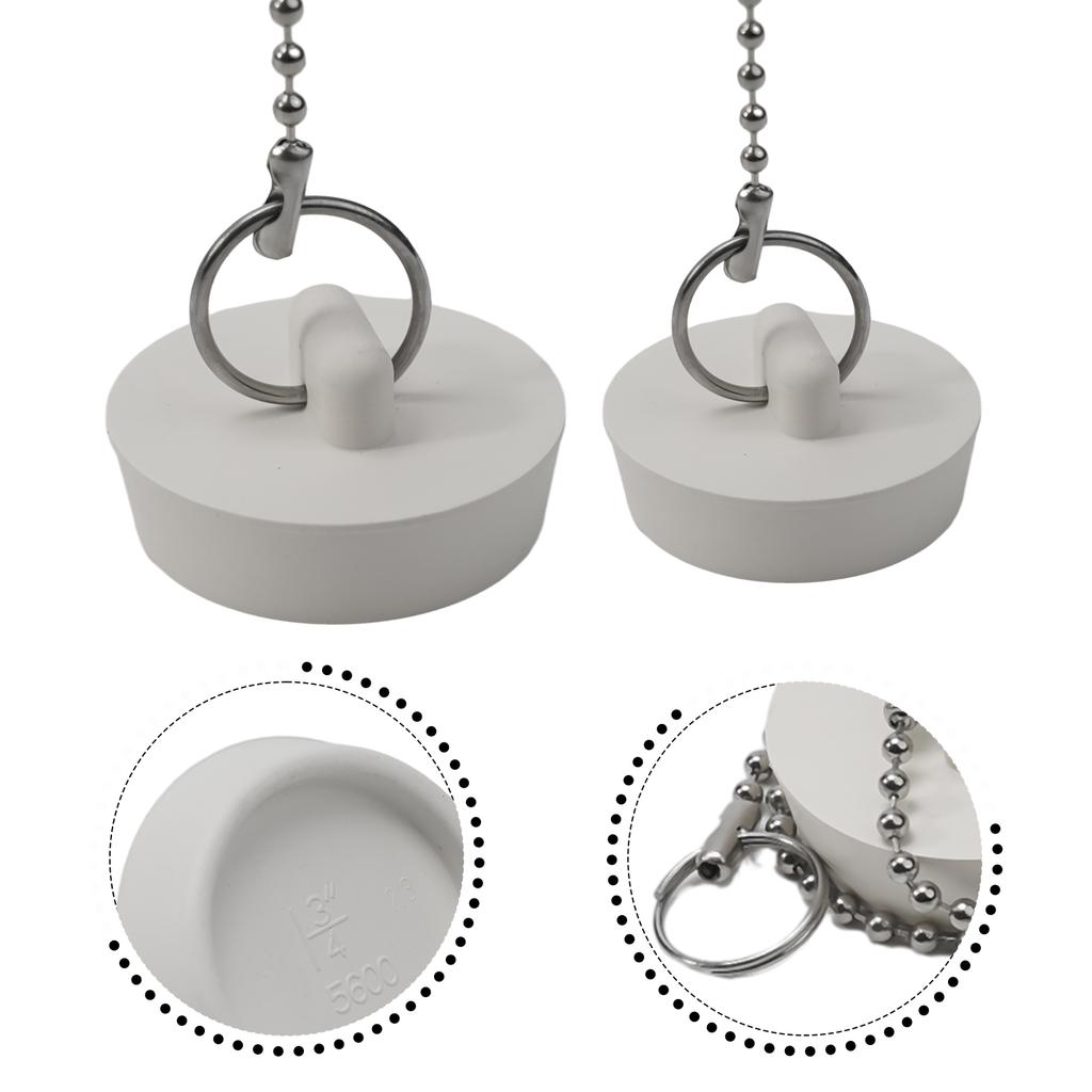 Rubber Drain Stopper Set 4 Pieces 38/45mm for Bath and Kitchen Sinks Basin Leak Proof Sealing with Chain Attachment