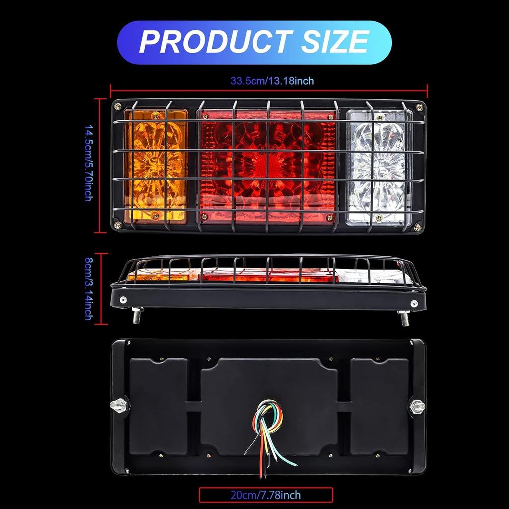 12V LED Truck Tail Lights, Universal Rear Lamps for Reverse, Running, Brake, and Stop Lights, for Trailers, Tractors, and Pickups.