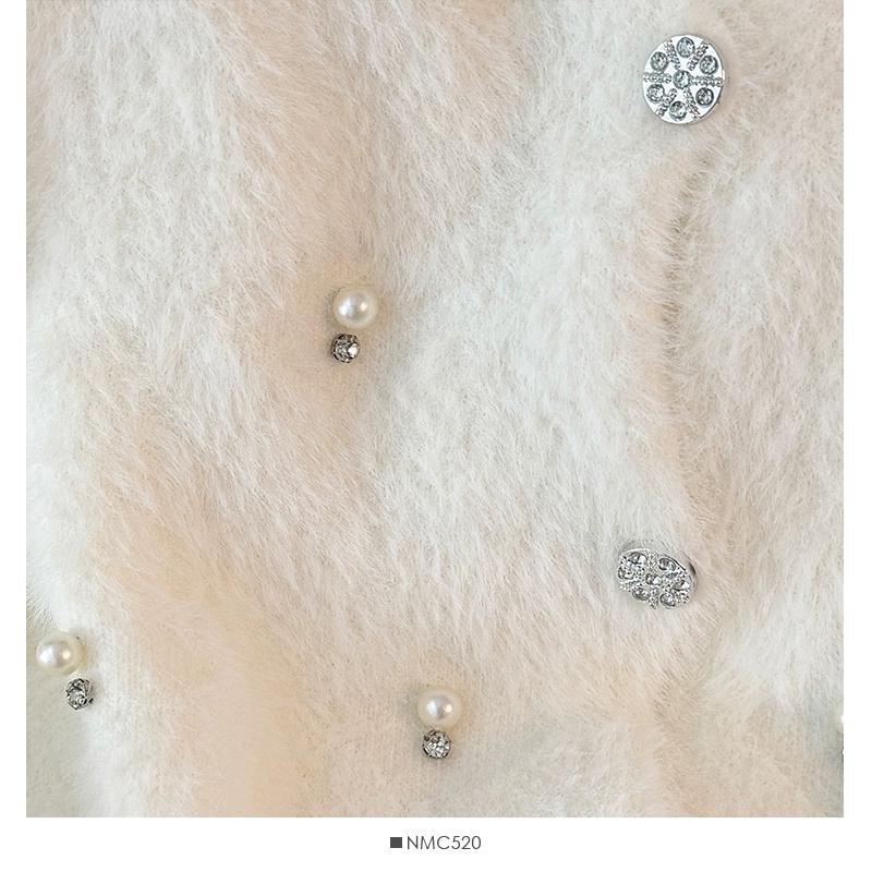 Autumn Winter Women Sweet Beading Soft Furry Mohair Knitted Sweater Christmas Short Cardigan Tops