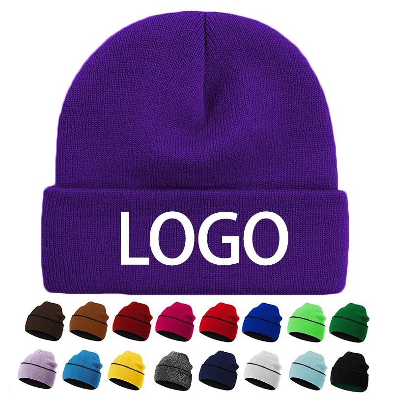Men Women Unisex Knitted Beanie Hats Winter Soft Warm Skull Cap Fashion Outdoor Casual 3D Embroidery Beach Custom Logo 100%