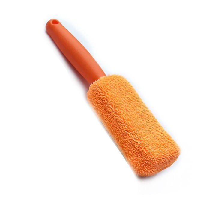 Brosse de Jante de Roue, Brosse de Nettoyage de Roue de Voiture en Microfibre à Long Manche Doux Outil (Orange)