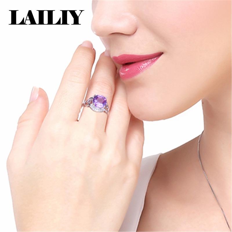 925 Sterling Silver with Diamonds Purple Amethyst and Zircon Adjustable Ring for Women Fashion Jewelry