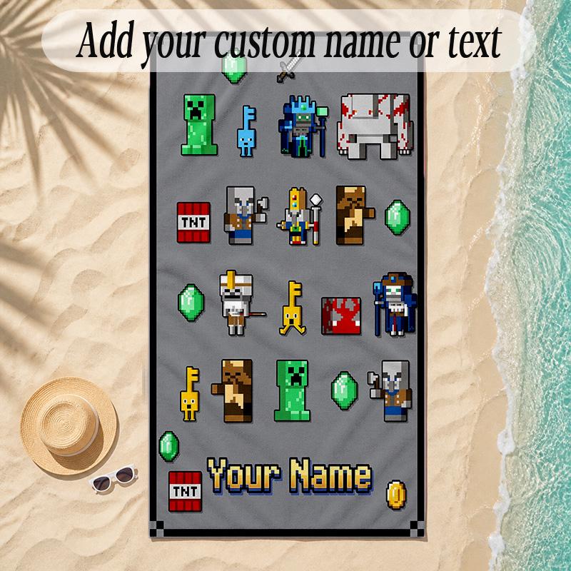Beach TowelMinecraft Custom Name Text Personalized Soft Towel for Beach Pool Indoor Home Decor Gift